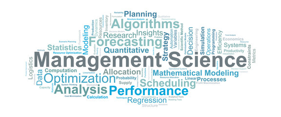 Management Science Word Cloud. Key Terms For Analytical Decision And Optimization