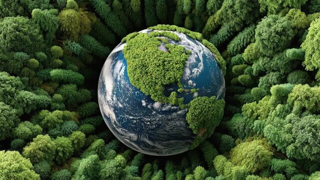 Green Earth: A vibrant depiction of Earth surrounded by lush greenery, symbolizes environmental stewardship and global unity, highlighting the importance of ecological balance.