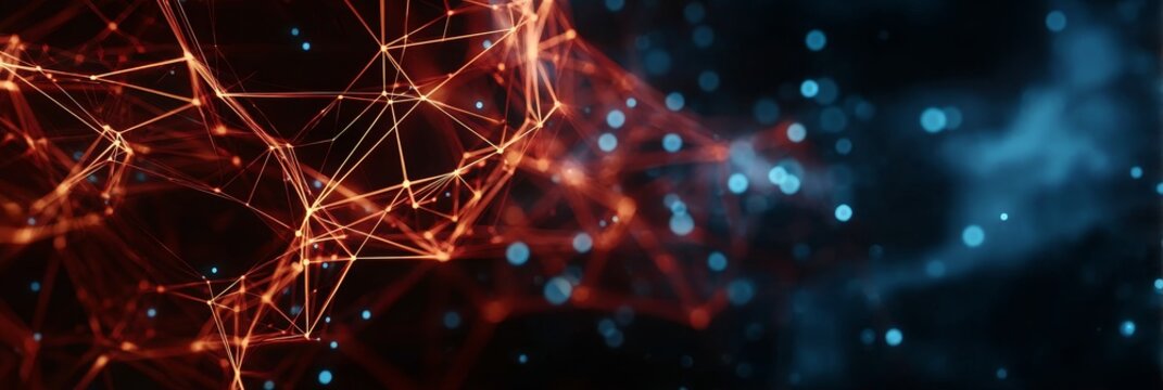 Abstract Geometric Structure with Interconnected Dots and Red Polygonal Lines Representing Networks