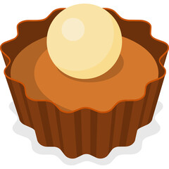 Isolated Chocolate Cupcake with Cream Topping and Ruffled Edges Rendered in Flat Isometric Style with Subtle Shadows on a Transparent Background