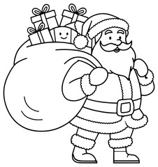 Santa's Gift: Joyful depiction of Santa Claus, complete with a jovial face and carrying a full sack of gifts, perfect for evoking holiday cheer.