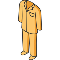 Peach Colored Pajamas Set With Shirt and Pants on Transparent Background Isomeric View Detailed Flat Design