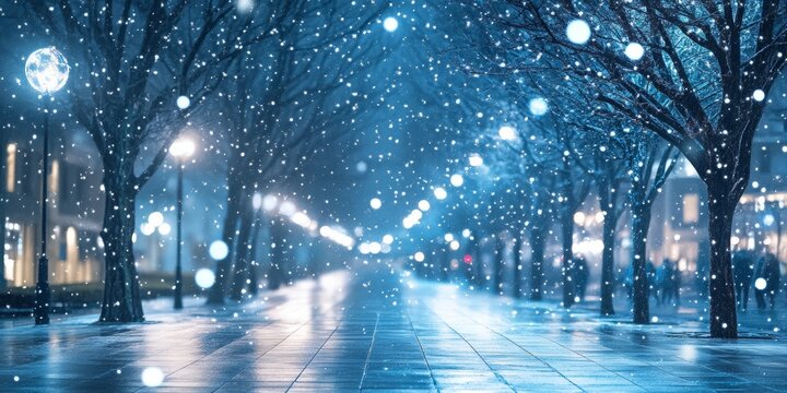Enchanting Winter Wonderland A Snowfall Illumination Over a Serene Cityscape at Dusk - Powered by Adobe