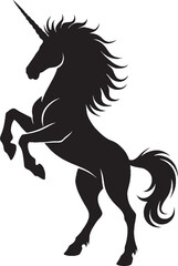 Black and White Rearing Unicorn in Dramatic Pose silhouette