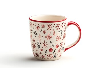 A festive mug of hot chocolate adorned with creamy topping, candy canes, and sweet drizzle.
