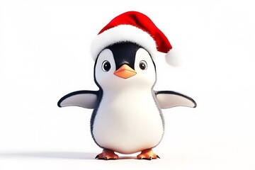 An adorable penguin character in a Santa hat.