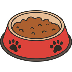 Red Pet Food Bowl Filled With Brown Kibble And Decorated With Paw Prints On A Transparent Background