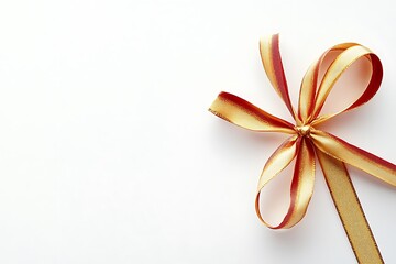 A cheerful candy cane decorated with a golden bow and tiny holly sprigs.