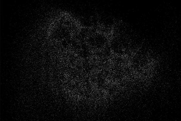Snow flakes falling isolated. White snowflakes on black background. Distressed white grainy pattern texture. Dust overlay textured. Grain noise particles. Vector illustration, EPS 10.