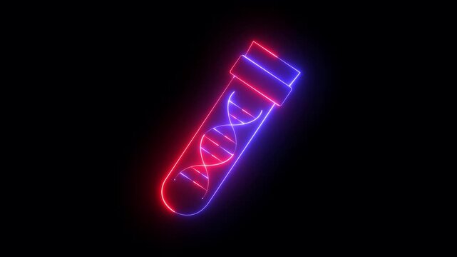 glowing neon DNA sample icon animation on black background. DNA research icon animation. genetic test icon. Genetic engineering, genetics testing, cloning, paternity testing. Science & Biology Symbol.
