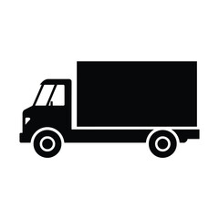 Simple black silhouette of a delivery truck on white background