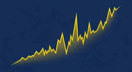 Yellow upward financial growth line on blue background showing progress