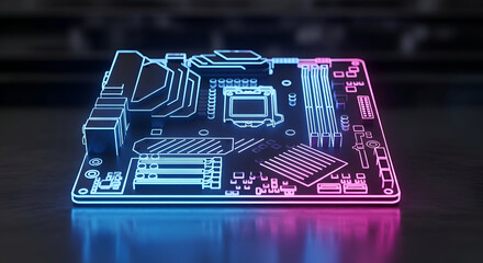 Sleek glowing motherboard outline art, a vibrant representation of digital innovation and modern technology, perfect for tech concepts.