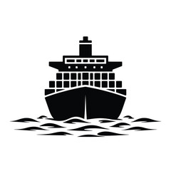 Obraz premium Front view silhouette of a large cargo ship on wavy water