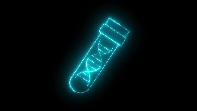 glowing neon DNA sample icon animation on black background. DNA research icon animation. genetic test icon. Genetic engineering, genetics testing, cloning, paternity testing. Science & Biology Symbol.