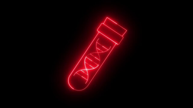 glowing neon DNA sample icon animation on black background. DNA research icon animation. genetic test icon. Genetic engineering, genetics testing, cloning, paternity testing. Science & Biology Symbol.