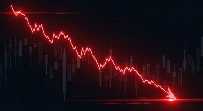 Red glowing downward stock market trend line showing financial decline