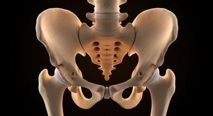 Detailed anatomical human pelvis bone structure isolated on dark background