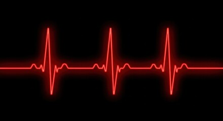 Red glowing heartbeat pulse line on black background representing health
