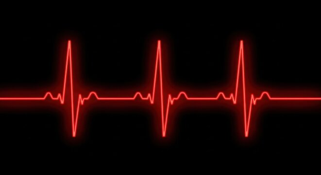 Red glowing heartbeat pulse line on black background representing health