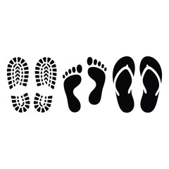 Footprints and flip flops icons representing different types of footwear