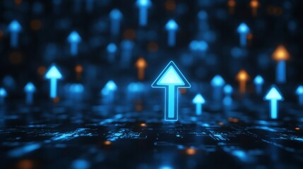 Futuristic digital network interface with ascending signals on an abstract data stream design.