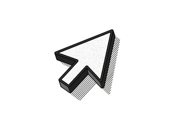 Isometric arrow cursor icon pointing direction with shadow effect.