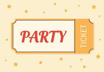 Party ticket with the word party written in red color on a white background.