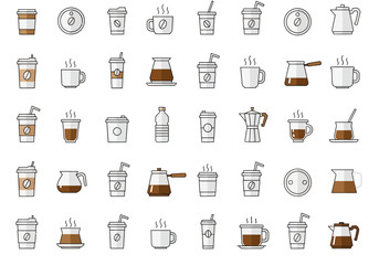 Hand Drawn Coffee Icons and Illustrations Set.