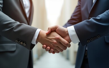 Business partnership concept. Cropped image of two businessmen handshake. High quality