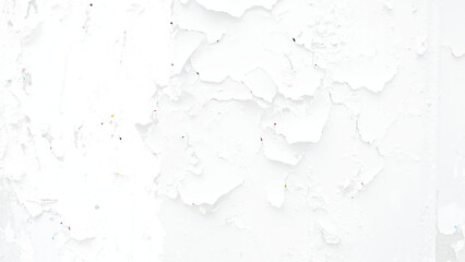Panorama of Old cement wall painted white, peeling paint texture and background