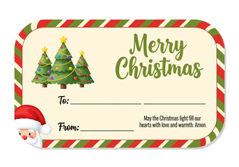 Festive Christmas Gift Tag with Santa and Trees.