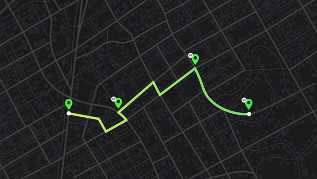 Navigation mapping technology, distance and turns of the path. Vector