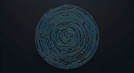 Secure digital fingerprint pattern in cool blue on dark background represents advanced technology and data protection