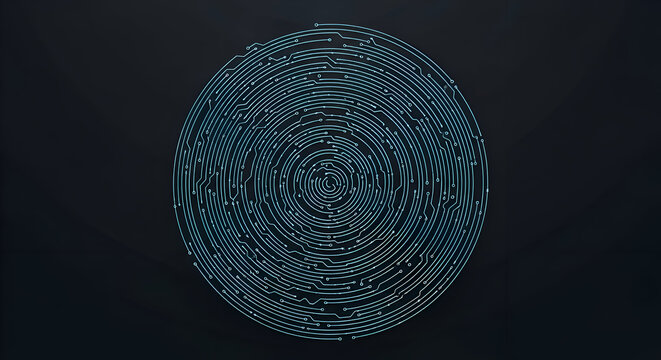 Secure digital fingerprint pattern in cool blue on dark background represents advanced technology and data protection