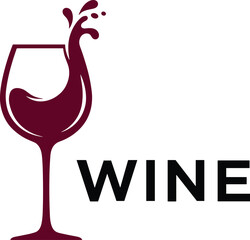 Burgundy wine splashing from a glass with the word wine glass red wine