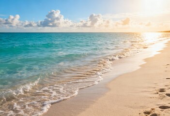 Pristine Tropical Beach with Turquoise Water and Golden Sunlight