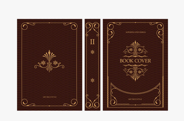 Classic vintage book cover and spine with gold and black art deco, art nouveau ornament, decorative frame, elegant retro style for classic publications, posters, artistic layouts