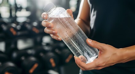 Refreshing water break after intense gym workout, hydration is key for peak performance and recovery, thirst quenching, healthy lifestyle choices
