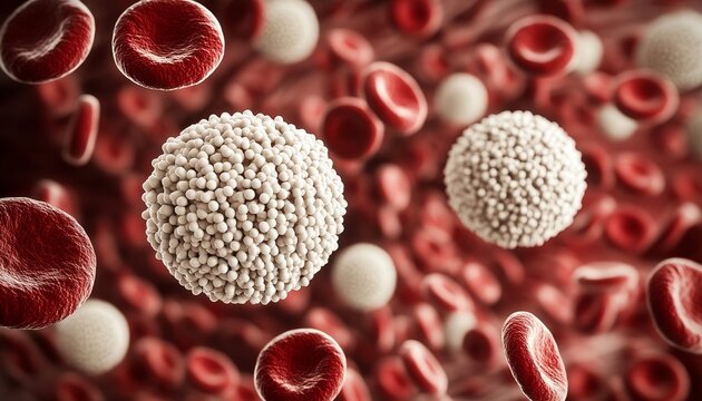 Close-Up Rendering of Immune System Cells in Bloodstream, Red and White Corpuscles Protecting Health