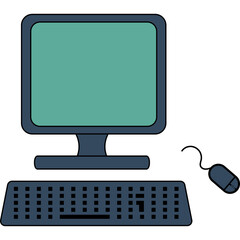 Retro Desktop Computer with Green Screen Monitor Black Keyboard and Mouse on White Background