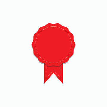 isolated red rosette badge seal with ribbon vector illustration for certificate quality guarantee or stamp.