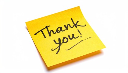 Thank You Note on a Yellow Sticky Note with Handwritten Message Isolated on White Background