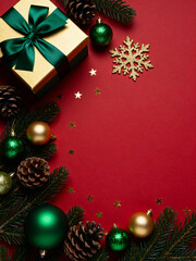 Christmas tree with festive decorations and gift boxes on a holiday background 3