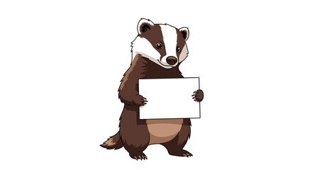 An adorable cartoon badger stands upright on a clean white background, presenting a blank sign ready for a personalized message or announcement.
