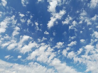 Scattered White Altocumulus Clouds in Clear Blue Sky