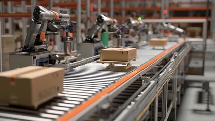 Automation job shift robotic arm conveyor cardboard box packing warehouse automation job shift boosting efficiency and teamwork modern assembly line - Powered by Adobe