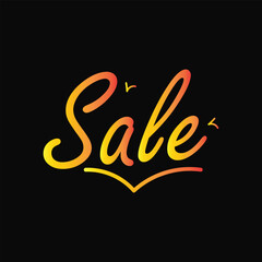 elegant handwritten sale lettering vector with orange and yellow gradient on black background for promotion banner.