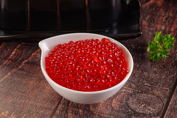 Salmon red caviar in the bowl