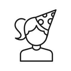 A girl with a ponytail wearing a polkadot party hat minimalistic line art style